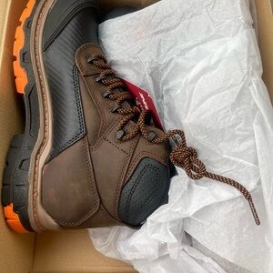 Wolverine overpass mid Brown and Black Boots with Orange Accents